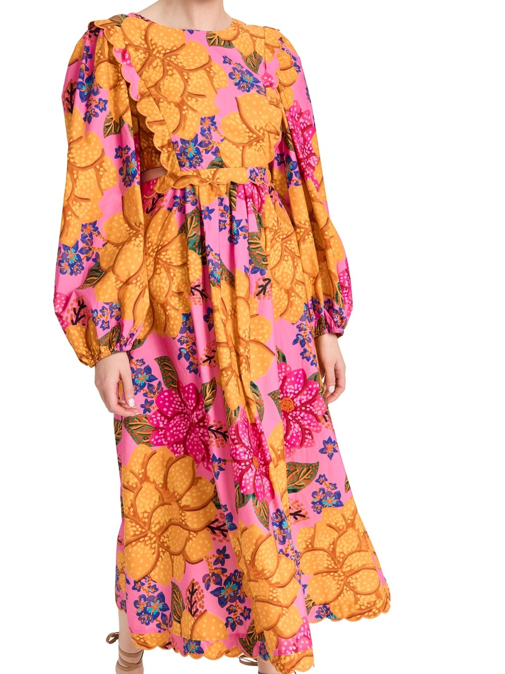 Farm Rio Flowers Garden Organic Cotton Midi Dress In Flowers Garden Pink